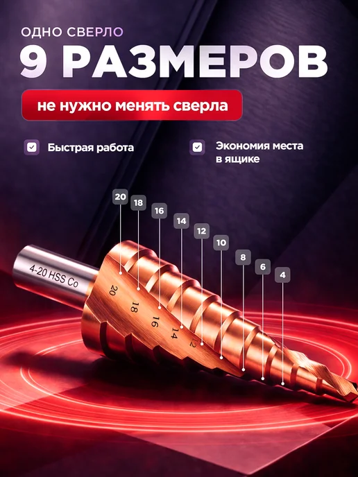 Prime Steel Ступенчатое сверло кобальтовое высокопрочное, вариант, фото 3