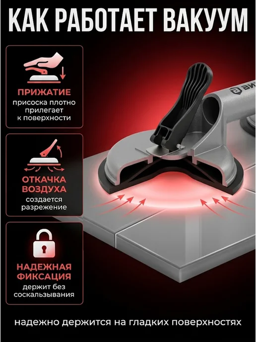 Стеклодомкрат двойной вакуумная присоска для плитки — фото 4