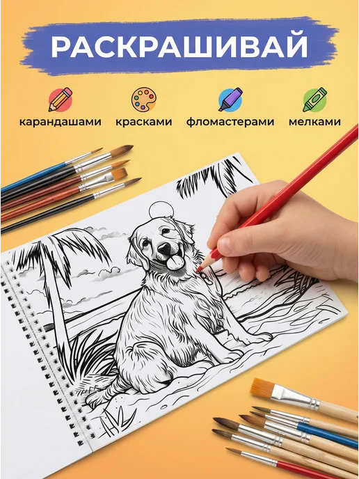 Darvish Альбом для рисования "Милый котёнок" с раскраской, вариант, фото 3