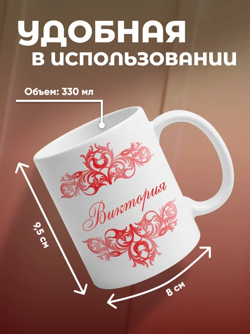 Виктория- именная кружка керамическая подарочная, белый, фото 3
