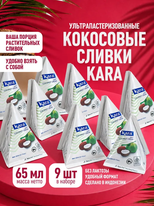 KARA Кокосовые сливки 24% 65 мл 9 упаковок Тетра Пак, 65 мл