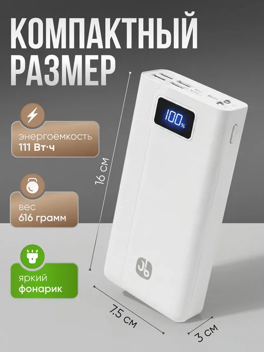 JuiceBro Повербанк 30000 power bank для телефона с быстрой зарядкой, белый, фото 5