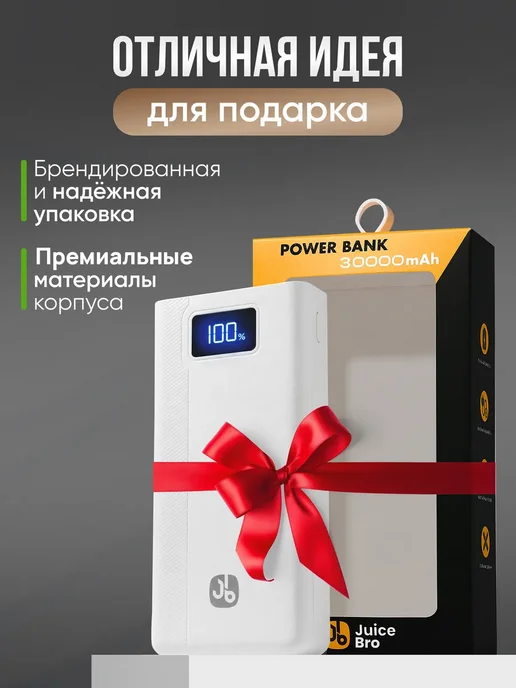 JuiceBro Повербанк 30000 power bank для телефона с быстрой зарядкой, белый, фото 6