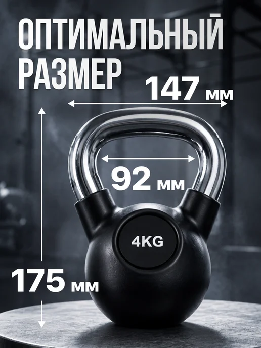 VictoryFit Гиря чугуная с резиновым покрытием 4 кг, 4 кг, фото 2