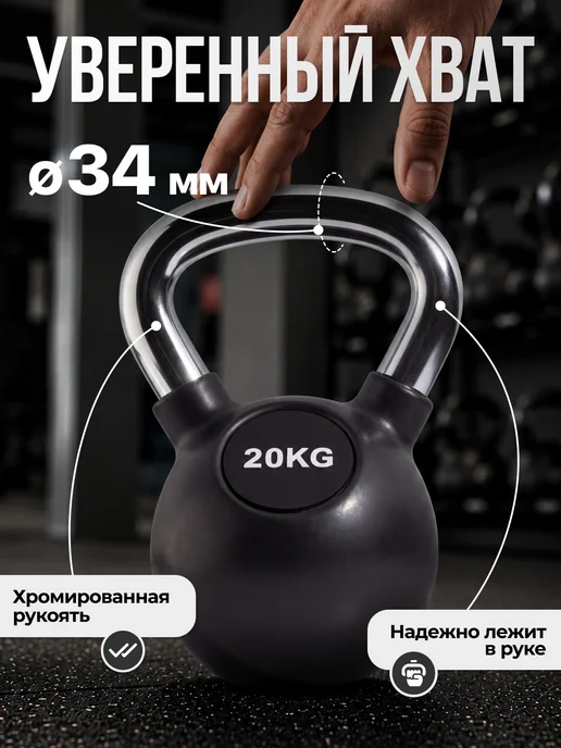 VictoryFit Гиря чугунная с резиновым покрытием 10 кг, 20 кг, фото 3