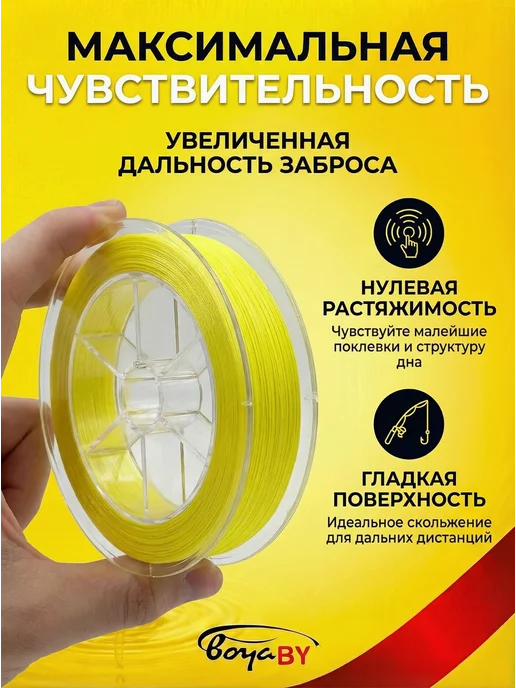 Плетенка рыболовная ультратонкая 9 жил 0,08 мм, желтый, фото 2