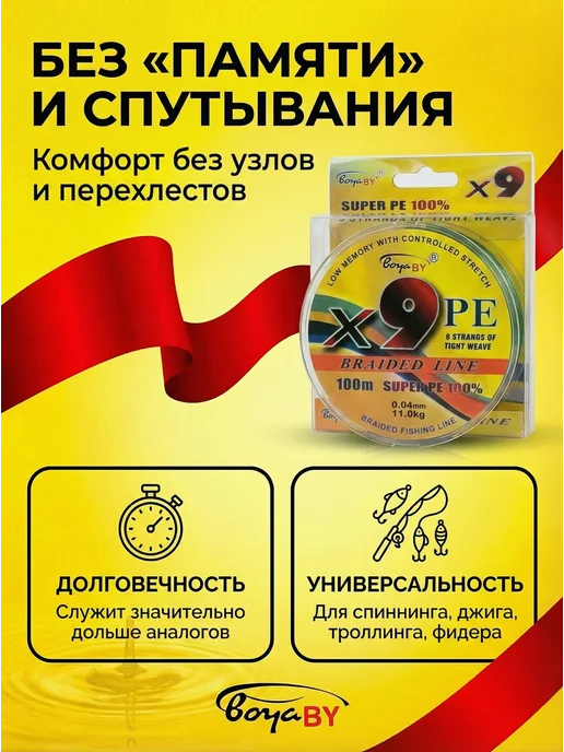 Плетенка рыболовная ультратонкая 9 жил 0,08 мм, желтый, фото 4