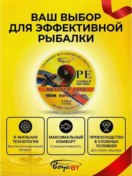 Плетенка рыболовная ультратонкая 9 жил 0,08 мм, желтый, фото 5