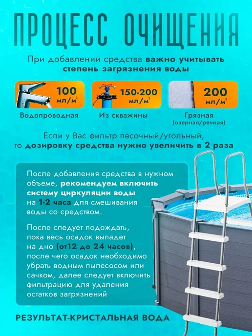 White Lotus Средство для очистки воды в бассейне без хлора 5в1 1л, 1 л, фото 5