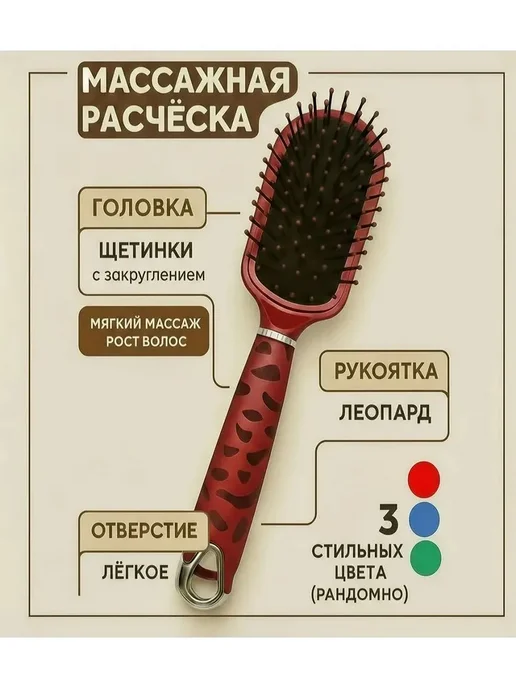 Расческа массажная с пластмассовый зубьями рандомный цвет, синий