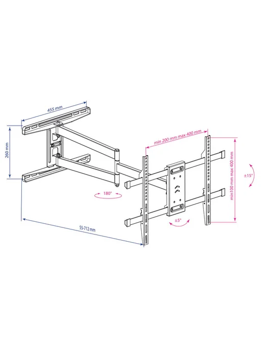 Kromax Кронштейн для телевизора DIX-20 черный 22"-65" макс.45кг, черный, фото 4