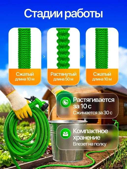 Шланг для полива газона спиральный садовый, вариант, фото 6