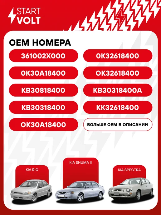 STARTVOLT Стартер для а м Kia Rio (02-) Shuma II (01-) Spectra (00-), вариант, фото 2