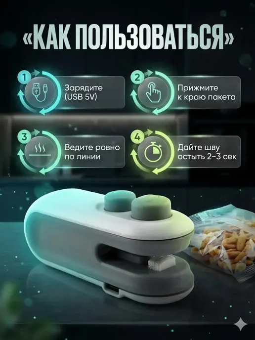 Гулзар02 Ручной запайщик пакетов белый компактный, белый, фото 4