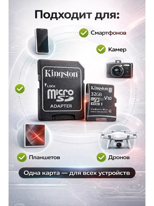 ASMM Флешка 32GB microSD карта памяти с адаптером, 32 ГБ, фото 3