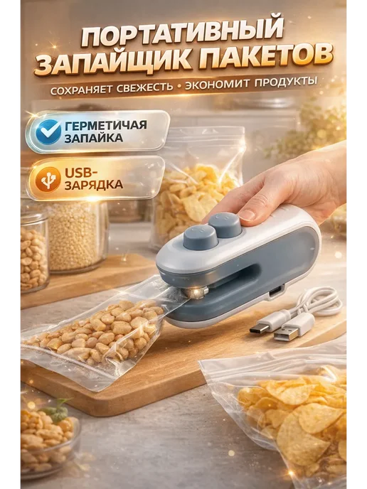 Мини запайщик пакетов для кухни и поездок, черный, фото 2