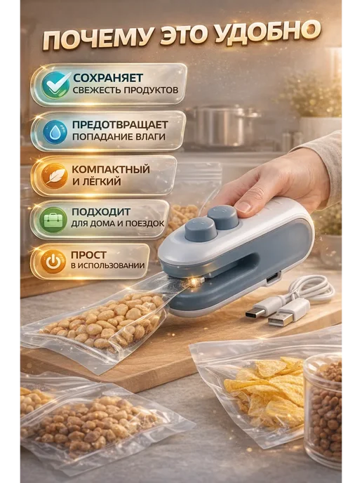 Мини запайщик пакетов для кухни и поездок, черный, фото 3