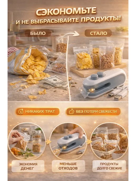 Мини запайщик пакетов для кухни и поездок, черный, фото 4
