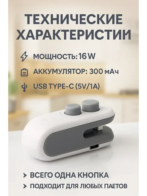 HASBY Запайщик пакетов USB аккумуляторный для кухни, вариант, фото 3
