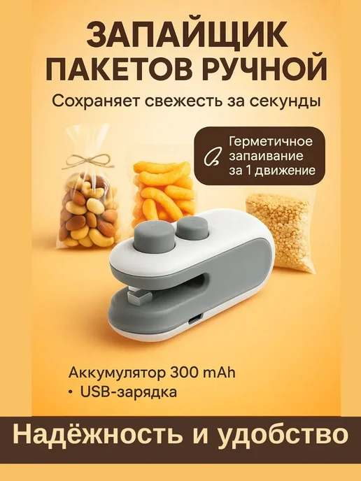 АЙНУР Запайщик пакетов USB аккумуляторный черный, черный, фото 2
