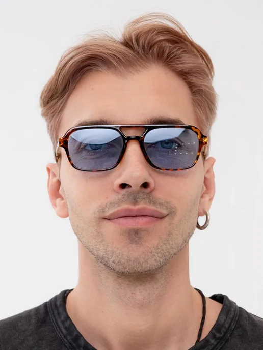 Zabologen Очки солнцезащитные мужские многоугольные леопардовые, голубой, фото 2