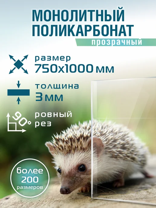 Монолитный поликарбонат 3мм 750х1000мм прозрачный 1 шт, 750x1000 мм, 1 шт