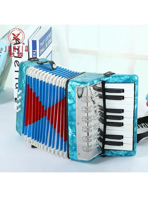 Детский аккордеон для начинающих 17 басов Цв. Голубой, голубой, фото 3