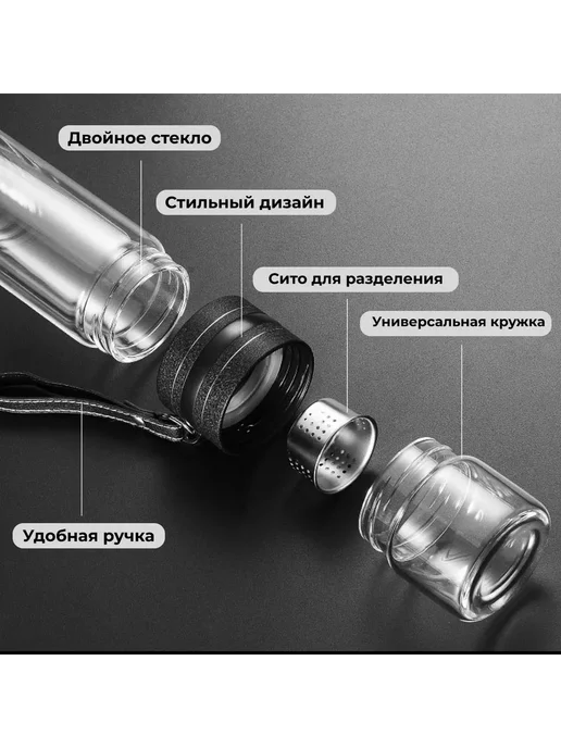 Термокружка бежевый, 0.5 л черный, 0,5 л, фото 2