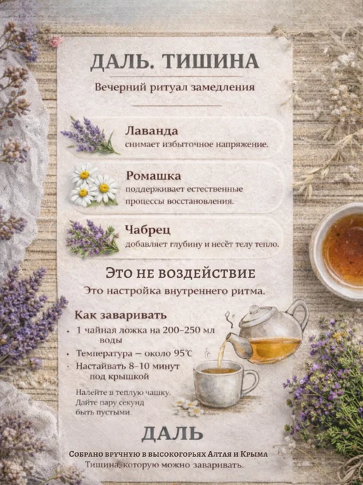 Даль Травяной чай успокаивающий сбор для сна. Тишина 150г, 150 г, фото 3
