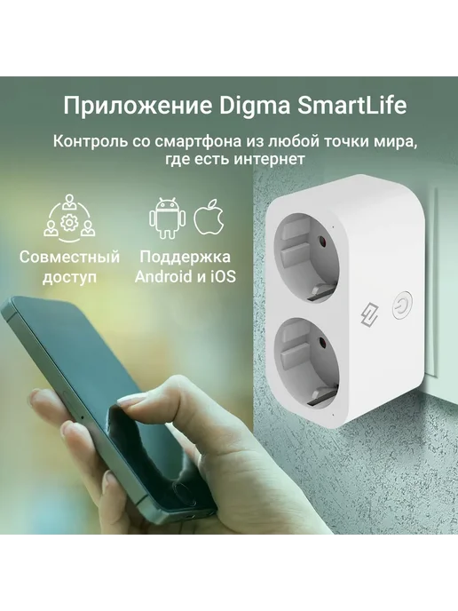 Умная розетка WiFi, 2 гнезда, 16A, белый DPL110S, белый, фото 2