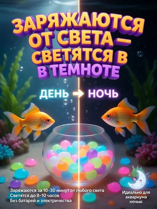 Takashi Kimiko Shop Декоративные светящиеся камни для аквариума и декора-100шт, 100 шт, фото 5