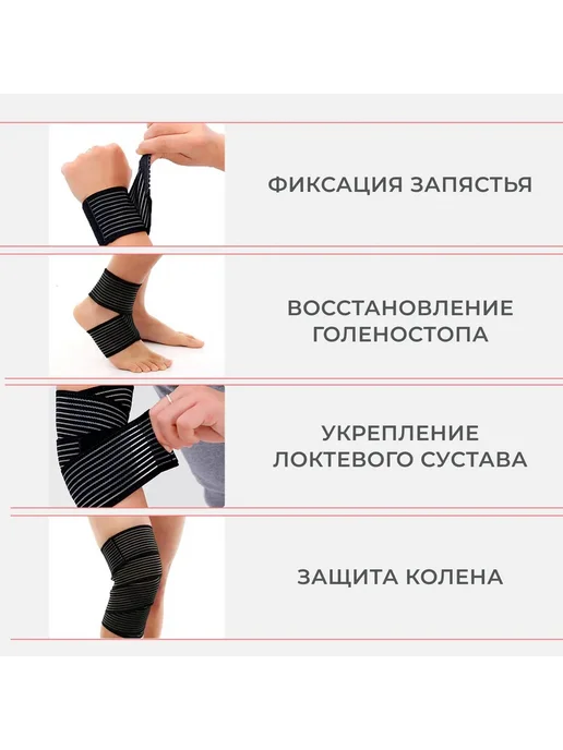Эластичный бинт на липучке, 90 см, 2 шт Черный, 2 шт, фото 2