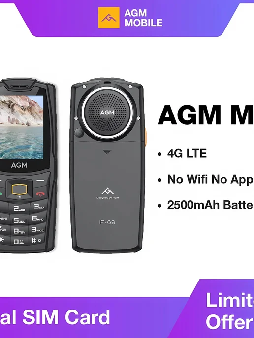 Защищенный кнопочный телефон AGM M6 с док-станцией для заряд…, черный, фото 3