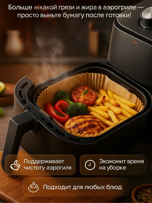 ASAD14 Квадратные вкладыши для аэрогриля 22×22 см 50 шт, 22x22 см, 50 шт, фото 3