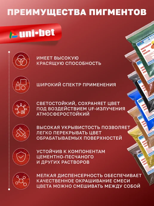 UNI-BET Пигмент для бетона гипса красный краситель 2,5кг, 2,5 кг, фото 3