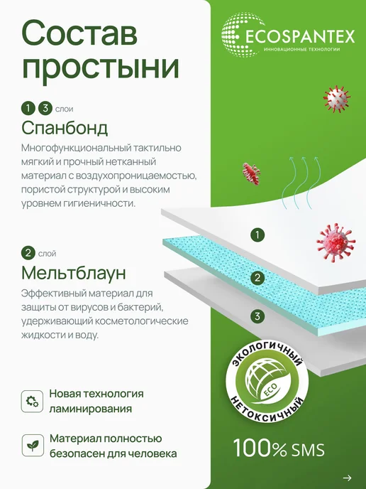 Экоспантекс Простыни одноразовые в рулоне 70*180 12гр 100 штук, 70x180, 12 г, фото 2