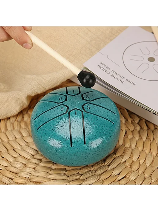 3'' 6-нотов Steel Tongue Drum с палками, мини, для релакса, зеленый, фото 5