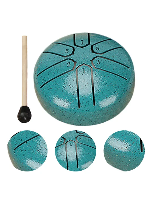 3'' 6-нотов Steel Tongue Drum с палками, мини, для релакса, зеленый, фото 6