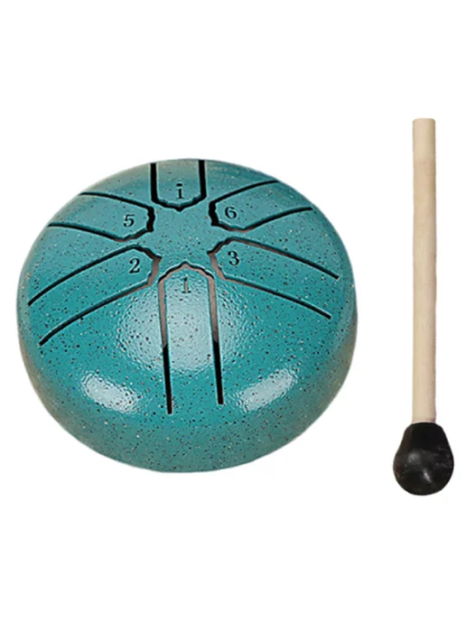 3'' 6-нотов Steel Tongue Drum с палками, мини, для релакса, зеленый, фото 7